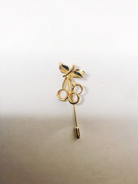 Vintage Cherry Stick Pin Lapel Hat Pins Gold-tone… - image 8
