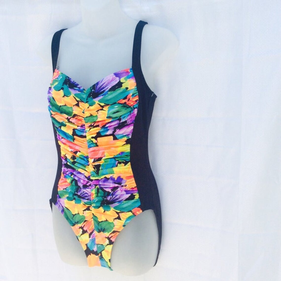 Vintage 90s Floral Swimsuit One Piece Bathing Suit Neon | Etsy