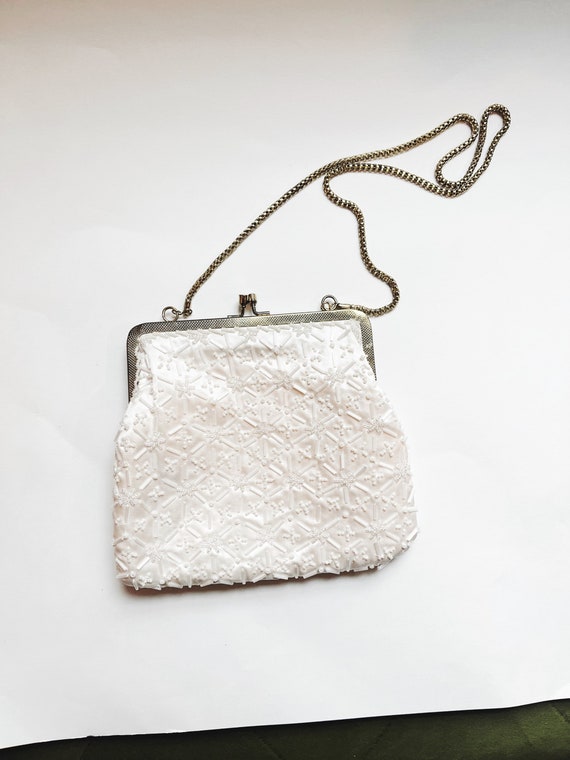 Vintage White Beaded La Regale Evening Bag Purse or Clutch 