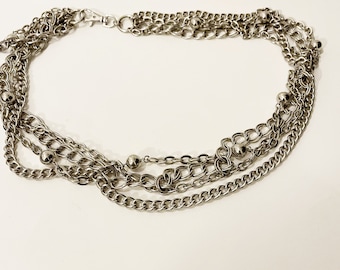 Ceinture chaîne en argent de l'an 2000 : ceinture perlée multicouche, mode festival grunge