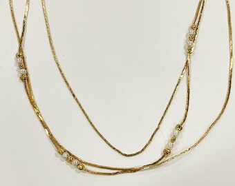 Vintage Gold Plated 3 Strand Faux Pearl Choker: 1980s Costume Jewelry