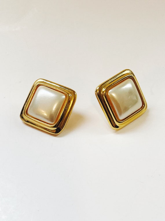 Vintage Liz Claiborne Earrings Square Gold Tone F… - image 1