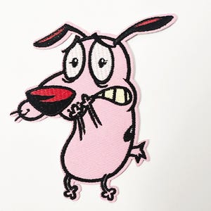Courage The Cowardly Dog Pink Dog Funny Patch Character Patch Iron On Novelty Patch Badge Applique Animation Patch Embroidered Patch
