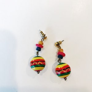 Vintage 80s 90s Rastafarian Earrings Afrocentric Caribbean Bead Drop Earrings