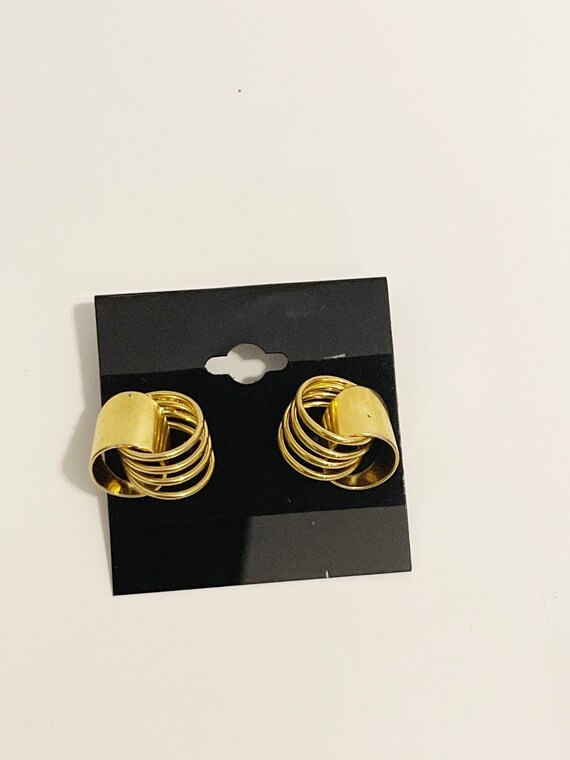 Vintage 1990s Gold Tone Circles Earrings Retro St… - image 6