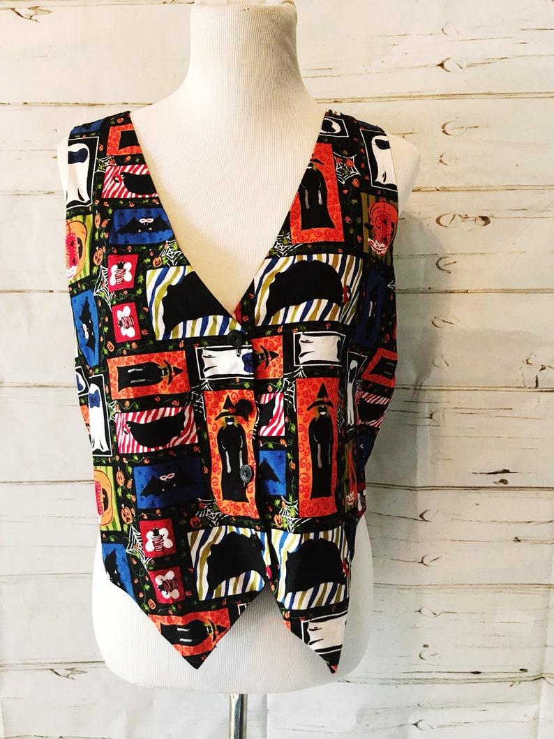 Vintage 80s 90s Ghosts Goblins and Witches Halloween Vest Size M Women/'s Clothing Costumes