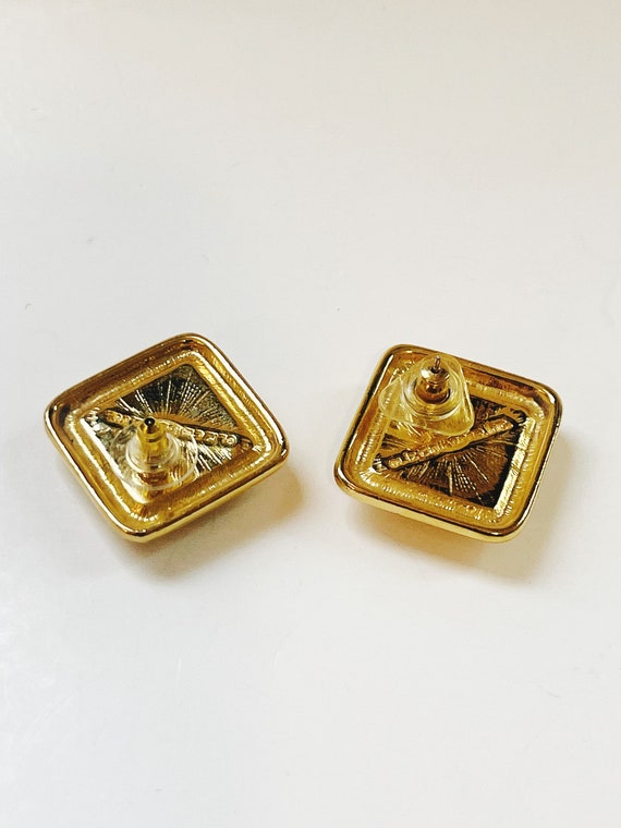 Vintage Liz Claiborne Earrings Square Gold Tone F… - image 8