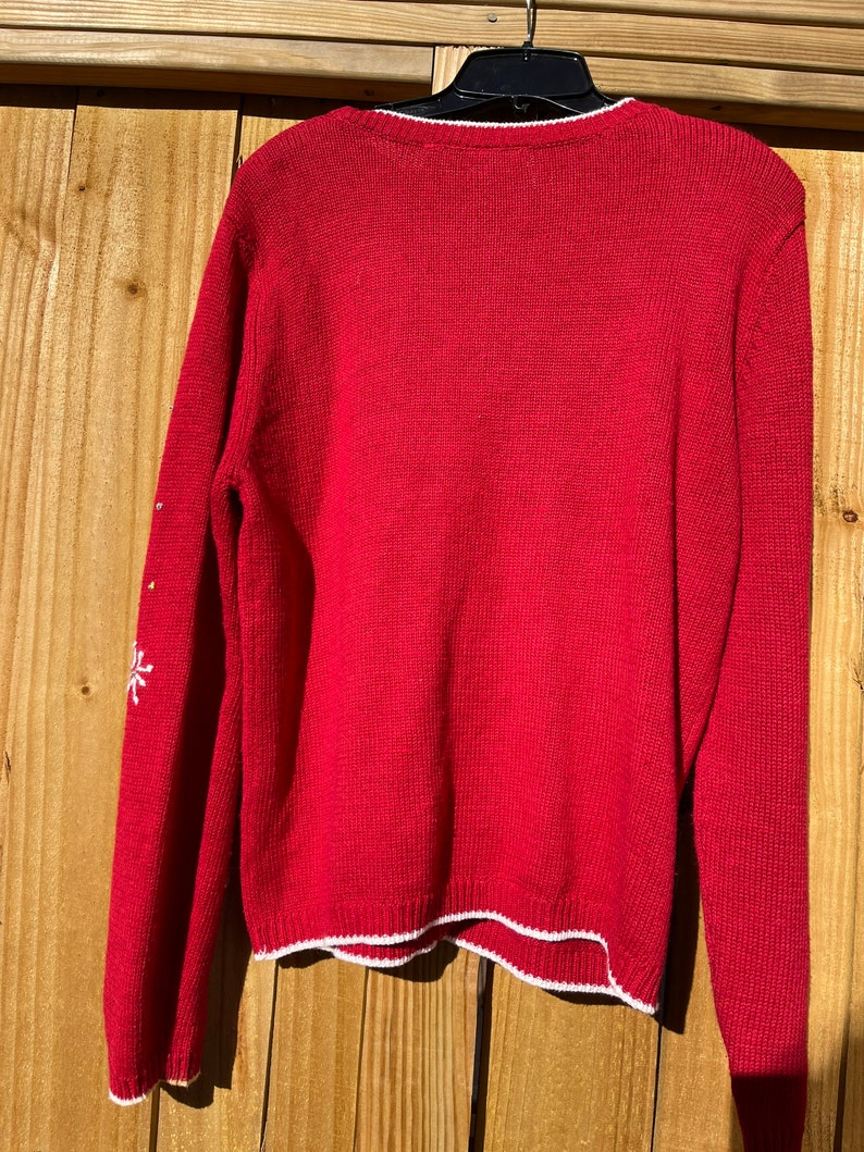 Red Snowflake Sweater Size Medium Ugly Christmas Sweater Holiday Sweater Winter Ski Sweater Button Up Cardigan by Capacity 90s image 7