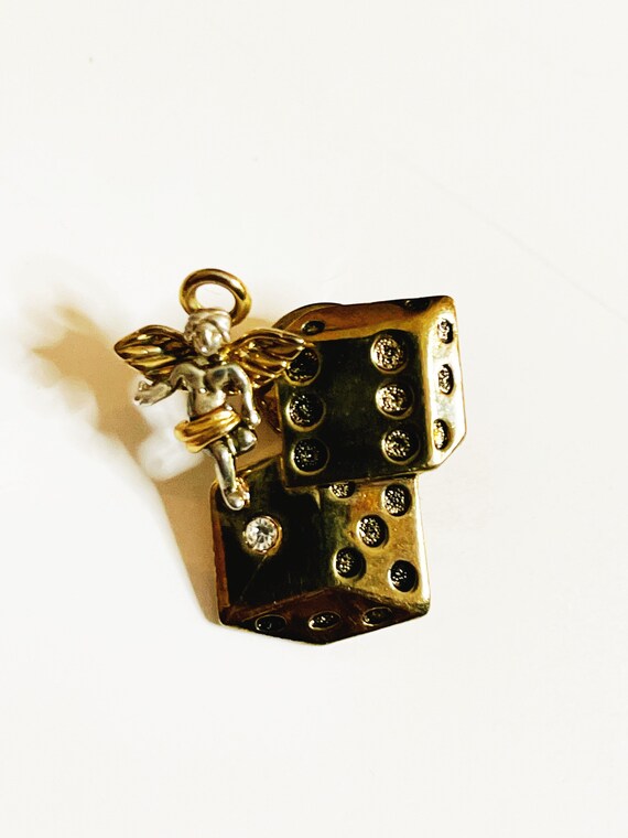 Vintage Pair of Dice Lapel Pin with Angel April B… - image 2