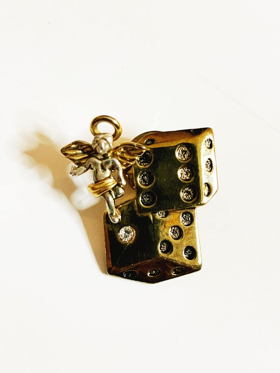 Vintage Pair of Dice Lapel Pin with Angel April B… - image 3