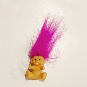 Vintage Baby Troll Doll with Neon Purple Magenta Hair Mini 1990s Collectible Figurine Vintage Troll Doll Tiny Troll with Two Front Teeth