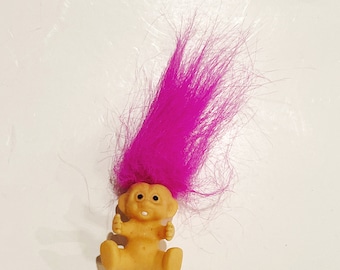 Vintage Mini Troll Doll: Neon Purple Hair, 1990s Collectible