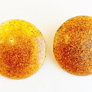 Retro Glitter Stud Clip On Earrings - Glitter Vintage Button Earrings - Orange - Sparkling Burnt Orange Clips