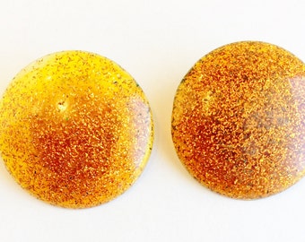 Retro Glitter Stud Clip On Earrings - Glitter Vintage Button Earrings - Orange - Sparkling Burnt Orange Clips