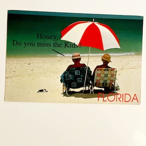 Vintage 1993 Florida Post Card "Just You, Me Florida's Beaches" Funny Post Card Lawson Mardon Retro Postcard "Honey Do You Miss the Kids"