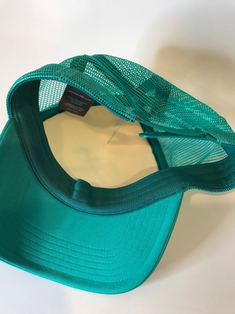 Vintage Eddie Bauer Trucker Hat Sea USA Mesh Hipster Hat Teal Green and White Snap back One Size Snapback image 2