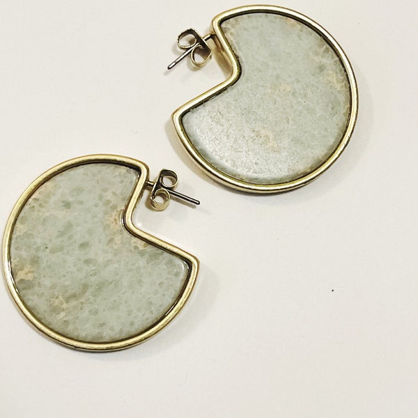 Boucles d'oreilles vintage en céramique bleu clair et beige Retro Pierce Post Pac-man Style Fashion Jewelry