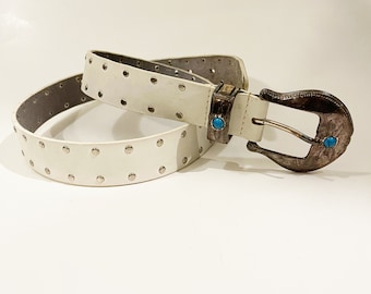 Vintage White Studded Belt: 1990s Southwestern Style With  display picture 1