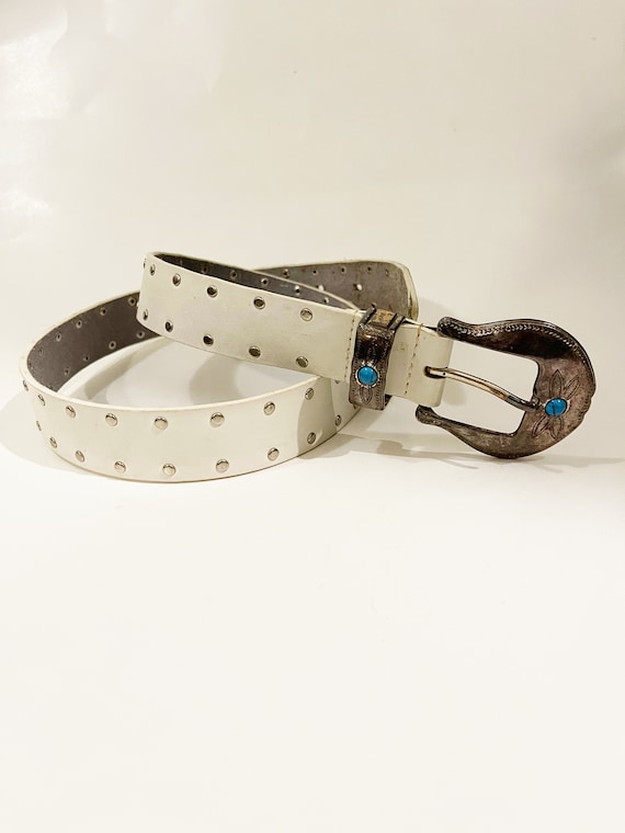 Vintage White Silver Studded Belt Belt Retro Belt 