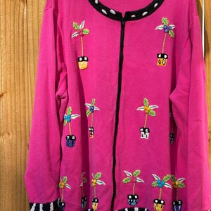 Hot Pink Palm Trees Sweater with Zipper Cardigan Size 2X Plus Size Christmas in July Ugly Christmas Sweater Holiday Sweater Winter Sweater image 4