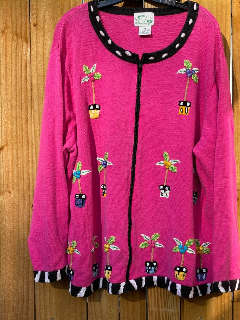 Hot Pink Palm Trees Sweater with Zipper Cardigan Size 2X Plus Size Christmas in July Ugly Christmas Sweater Holiday Sweater Winter Sweater image 4