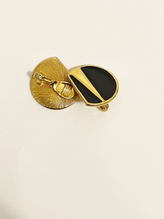 Vintage Monet Clip-ons Black and Gold Geometric B… - image 8
