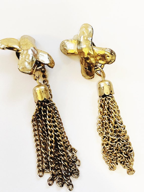 Vintage Gold Tone Tassel Earrings X Earrings Bruta