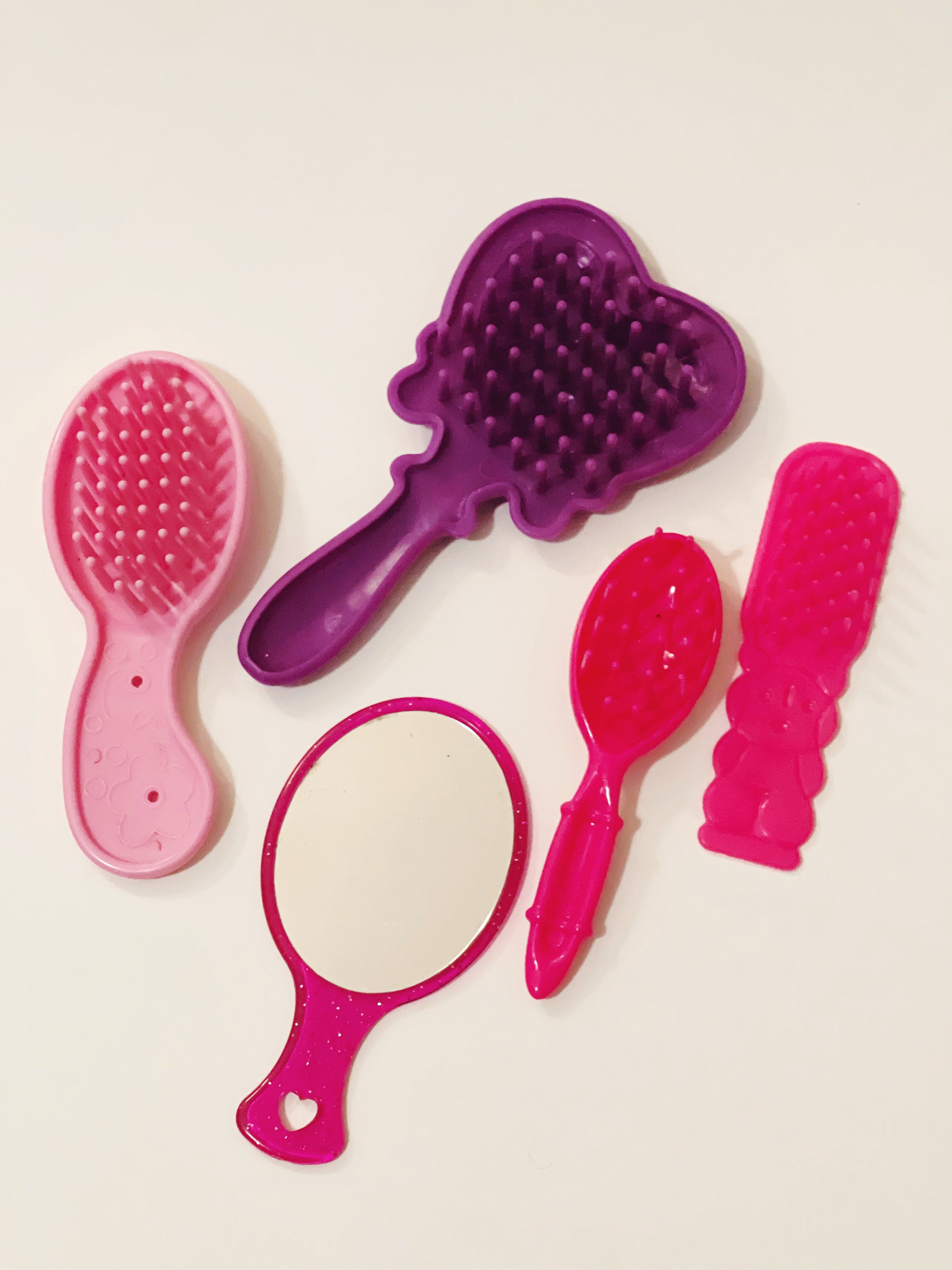 Doll Combs and Brushes Barbie Combs Brushes Doll Mirror Accessories Mattel  Toys Set of 5 Plastic Hair Accessories Pink Hot Pink Purple 