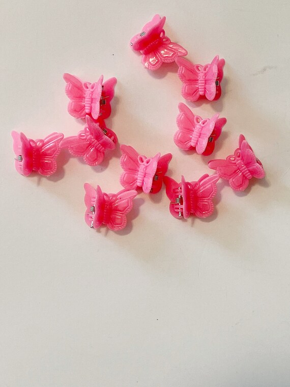 90s Style Light Neon Pink Butterfly Clips Mini Bu… - image 8