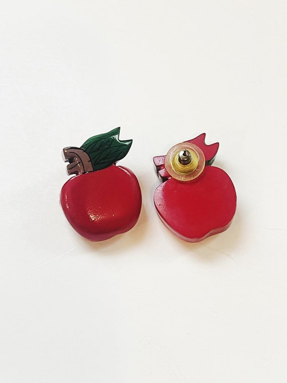 Red Apple Earrings Vintage Earrings Large Button … - image 5