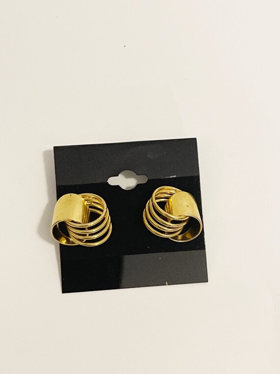Vintage 1990s Gold Tone Circles Earrings Retro St… - image 5