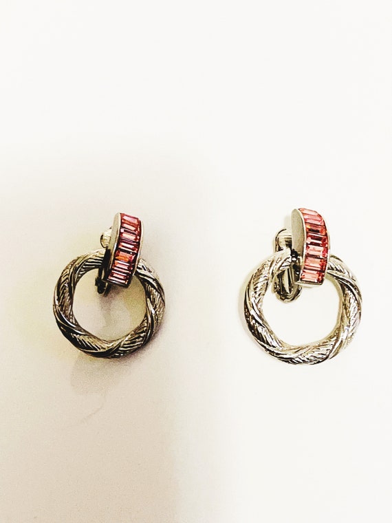 Pink Rhinestone Earrings Clip on earrings silver … - image 6