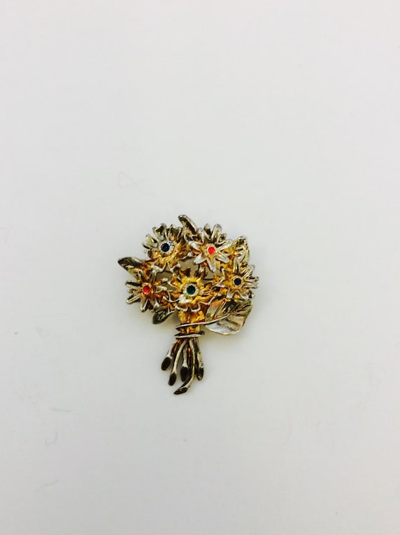 Vintage Floral Bouquet Pin Colorful Bouquet of Fl… - image 2