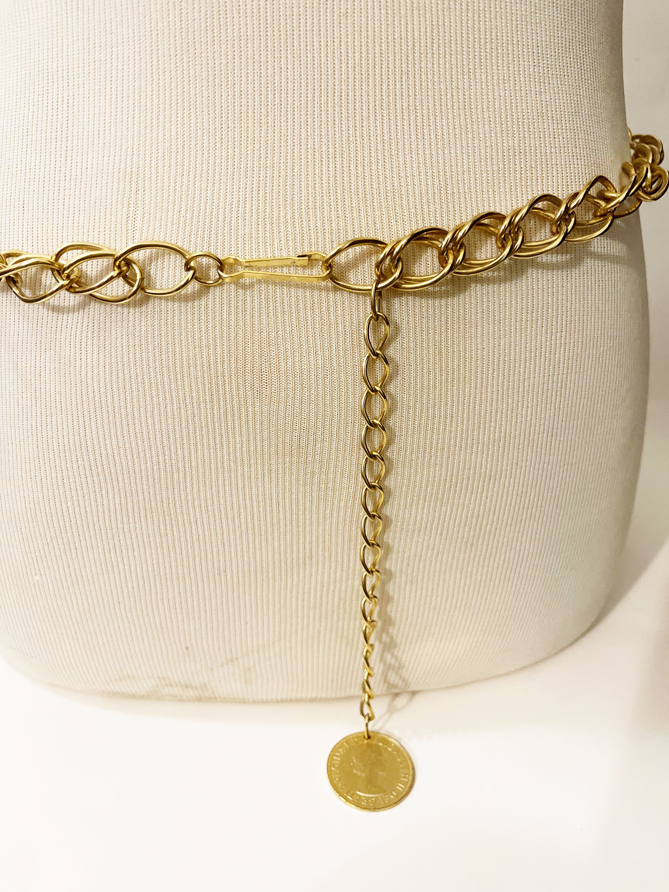 Vintage Gold-tone Chain Belt: Queen Elizabeth Coin Tassel  display picture 2