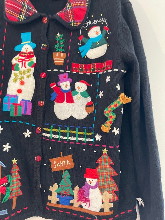 Vintage 1990s Ugly Christmas Sweater Snowman Chri… - image 2