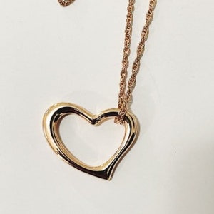 Vintage Avon Rose Gold Open Heart Necklace 1990&#39;s Extra Long Chainlink Heart Necklace Gift for Her Valentine&#39;s Day Present Costume Jewelry