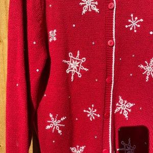 Red Snowflake Sweater Size Medium Ugly Christmas Sweater Holiday Sweater Winter Ski Sweater Button Up Cardigan by Capacity 90s image 4