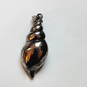Vintage Sterling Silver Conch Shell Pendant: Large Beach Necklace Charm
