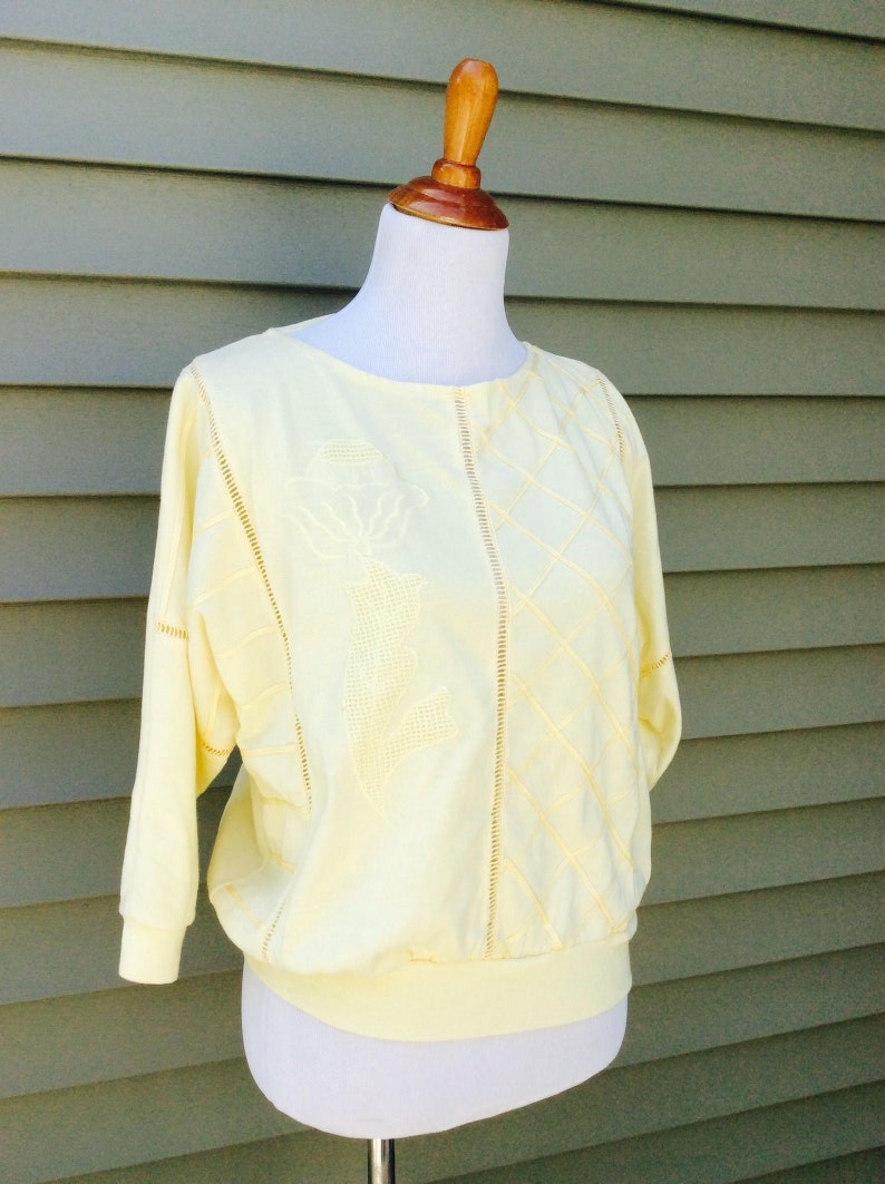 Vintage 90s 80s Bonnie and Bill New York Yellow Floral Blouse Ladies Size Large Shirt Ladies Tops Women Casual Attire image 5