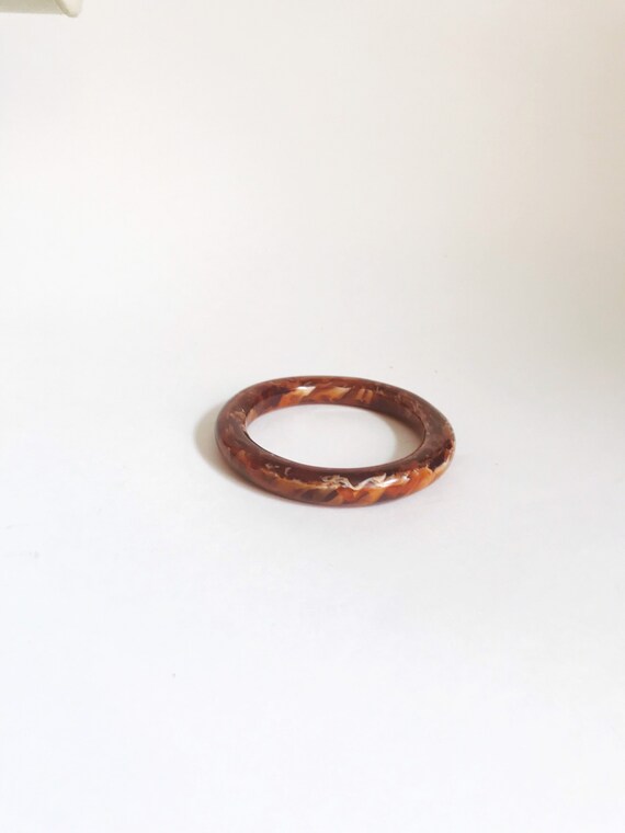 Vintage Amber Tubular Marble Bangle Brown Lucite … - image 9