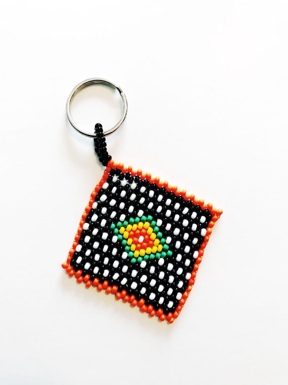 Vintage African Hand Beaded Keychain African Flag… - image 2