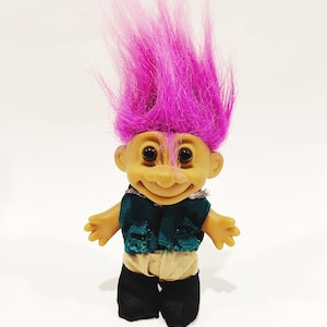 Vintage Russ Troll Neon Purple Hair Troll  Russ Berrie Camper Troll Camping Troll Outdoor Hiker Troll Brown Eyes Troll Doll 1990s Trolls