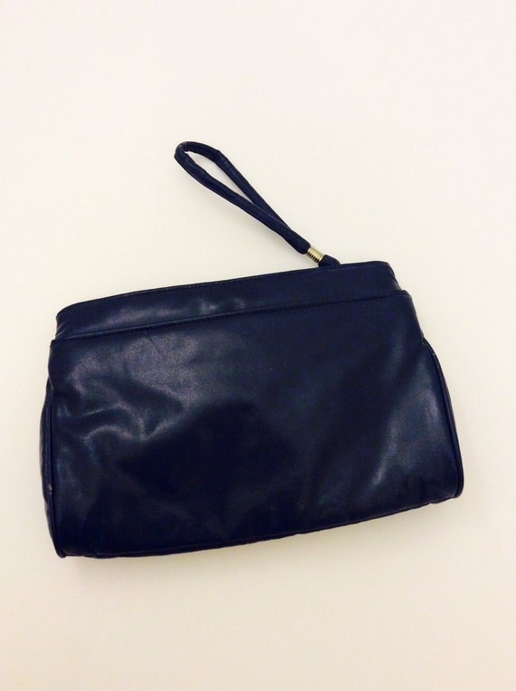 Vintage Navy Blue Faux Leather Clutch, MCI Handba… - image 4