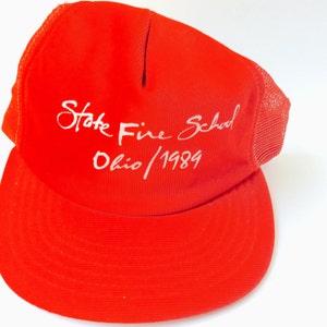Vintage Red State Fire School Hat Ohio Fire Fighter Trucker Hat 1980s  Snapback Ball Cap Red Baseball Hat, Mesh Fire House Hipster