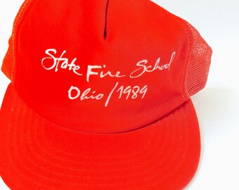 Vintage Red State Fire School Hat Ohio Fire Fighter Trucker Hat 1980s  Snapback Ball Cap Red Baseball Hat, Mesh Fire House Hipster