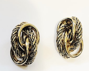 Vintage Love Knot Ohrclips, goldfarben: 1980s Retro Schmuck