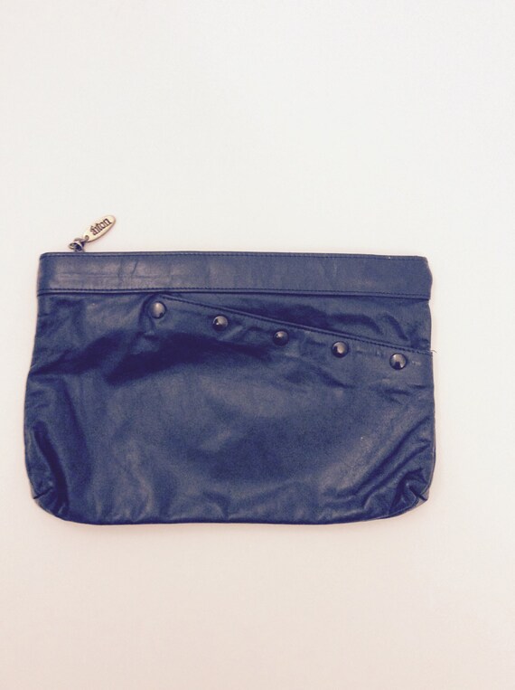 Vintage Anton Leather Navy Blue Purse Clutch Midn… - image 4