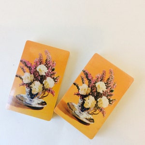 Cartas de jogo florais ilustradas, baralho vintage completo vtg, baralho padrão, design de flores, ponte de pôquer, canastra, pinochle, novo estoque antigo