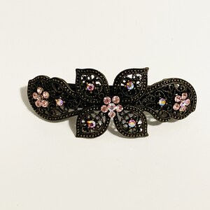 Vintage Brass Hair Clip Pink Rhinestone Filigree Hair Barrette Hair Accessories Vtg Hair Clip  Retro Hair Accessories Ornate Barrettes 1990s