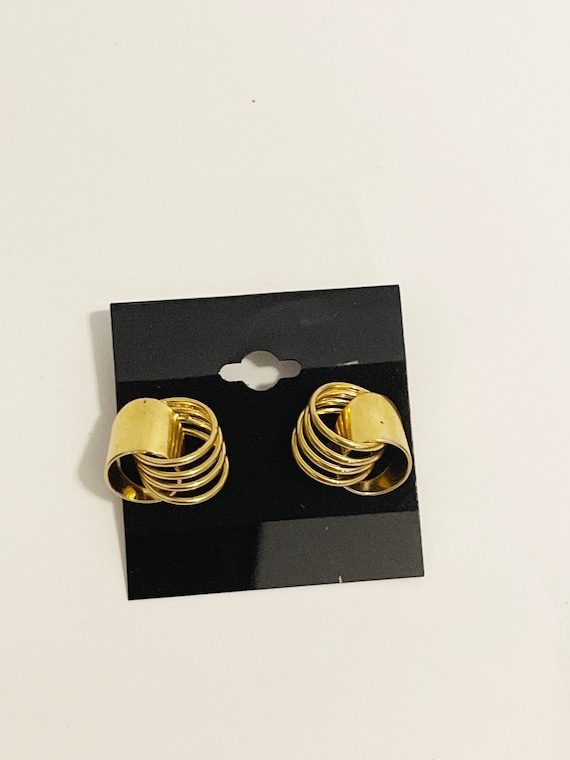 Vintage 1990s Gold Tone Circles Earrings Retro St… - image 7